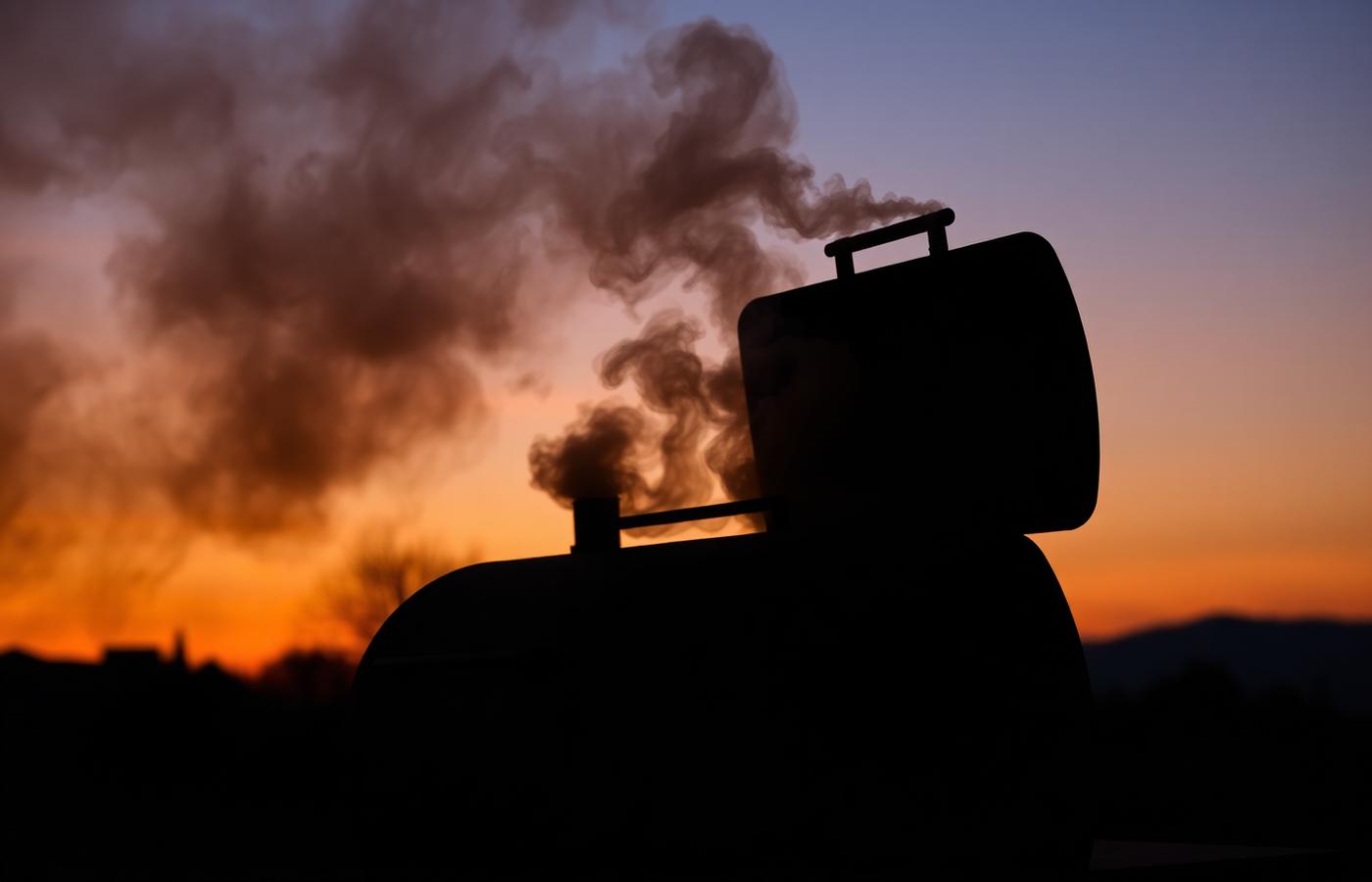 Offset smoker at dusk
